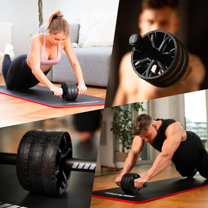 NEOLYMP Bauchtrainer für Zuhause mit Knieauflagen Matte und Bauchroller Videoübungen - Bauchmuskeltr