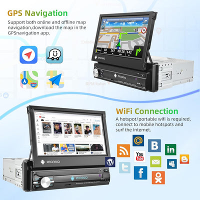 Podofo Android 12 Autoradio 1 Din mit GPS Navi und Bluetooth, 7 Zoll Flip Out Touchscreen Auto Stere