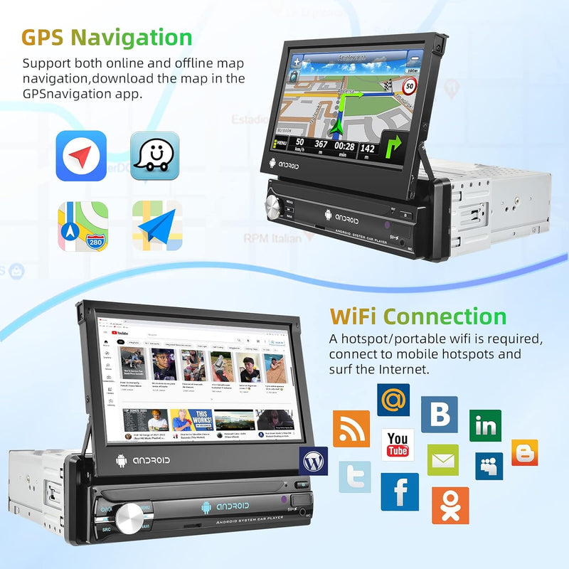 Podofo Android 12 Autoradio 1 Din mit GPS Navi und Bluetooth, 7 Zoll Flip Out Touchscreen Auto Stere