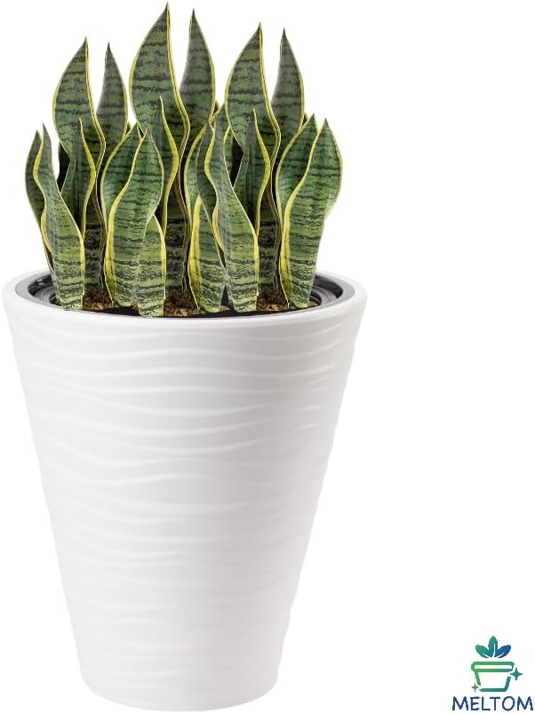 MELTOM Blumenkübel Blumentopf Rund 3D Effekt Slim Weiss Pflanzkübel mit Herausnehmbaren Einsatz (S),