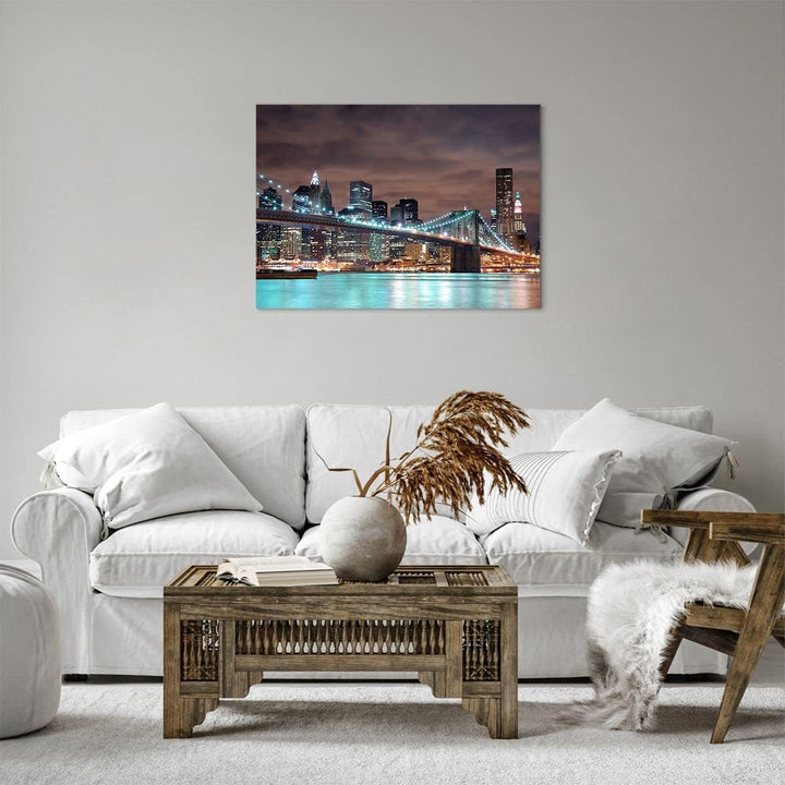Bilder auf Leinwand Stadt Brücke Wolkenkratzer Leinwandbild 70x50cm Wandbilder Dekoration Wohnzimmer