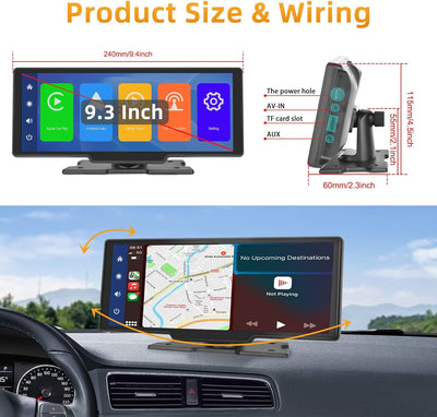 Podofo Neuestes Wireless Apple Carplay & Android Auto Tragbares Autoradio, 9.3 Zoll IPS Touchscreen