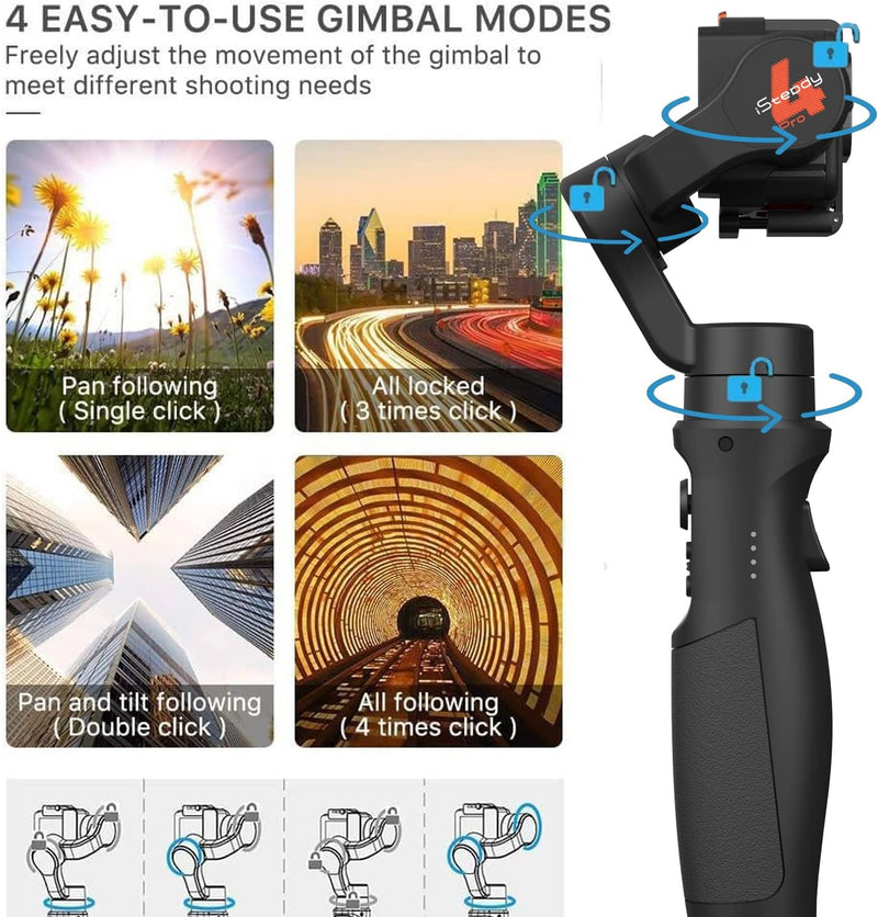 hohem iSteady Pro 4-Gimbal Stabilisator 3 Achsen kompatibel mit GoPro 12/11/10/9/8/7/6/5,für Osmo Ac