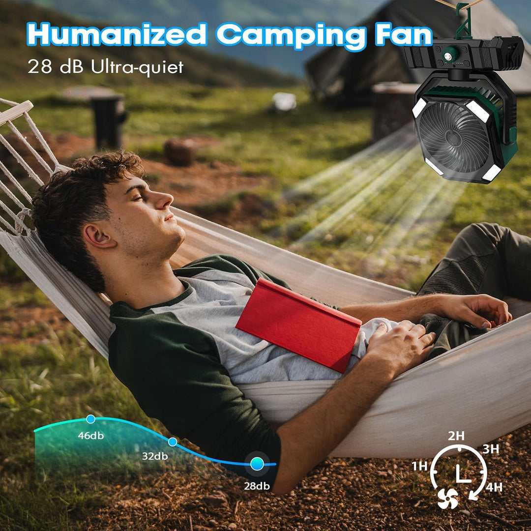 Camping Ventilator mit Wasserkühlung, 20000-mAh-Akku Ventilator Outdoor, USB Tischventilator, 45° 90