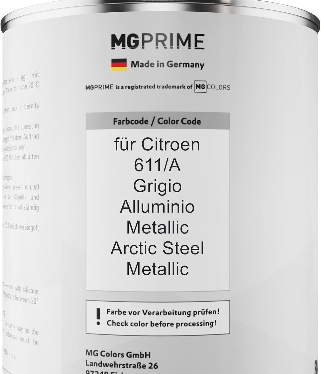 MG PRIME Autolack Dose Set für Citroen 611/A Grigio Alluminio Metallic/Arctic Steel Metallic Basisla