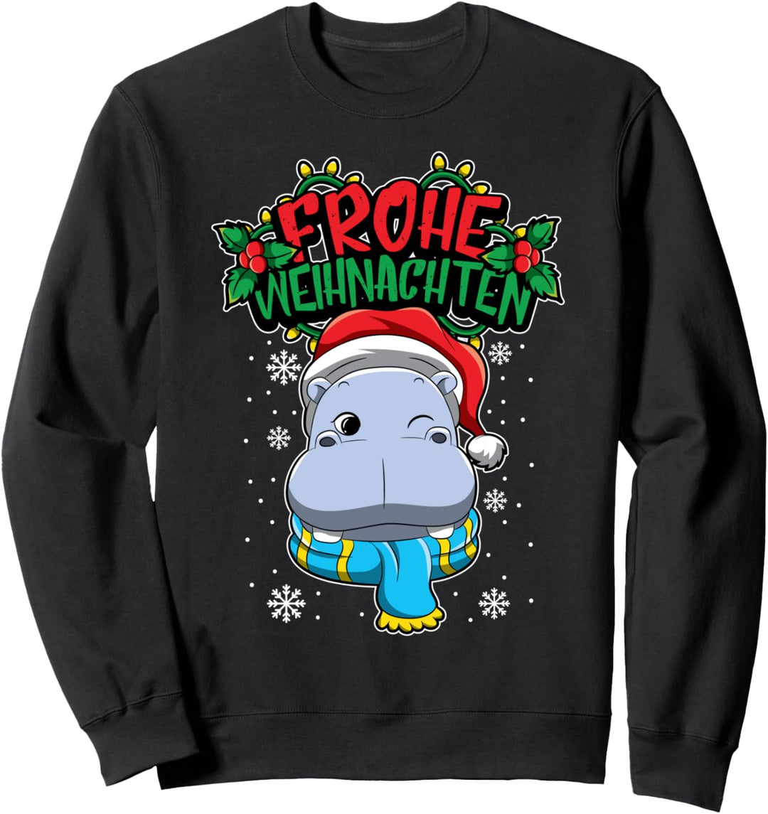 Frohe Weihnachten - Weihnachtstiere - Nilpferd Flusspferd Sweatshirt