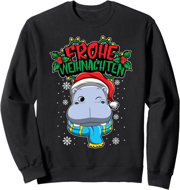 Frohe Weihnachten - Weihnachtstiere - Nilpferd Flusspferd Sweatshirt