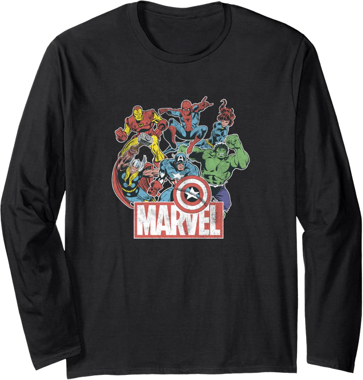 Marvel Avengers Team Retro Comic Vintage Langarmshirt