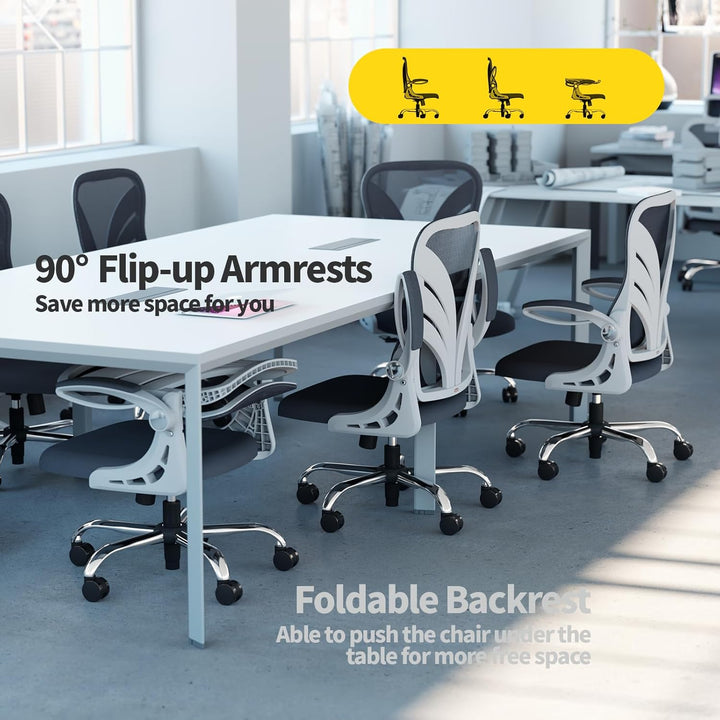 HOLLUDLE Ergonomischer Bürostuhl mit Klappbarer Rückenlehne, Schreibtischstuhl mit Erweitertem Sitz(