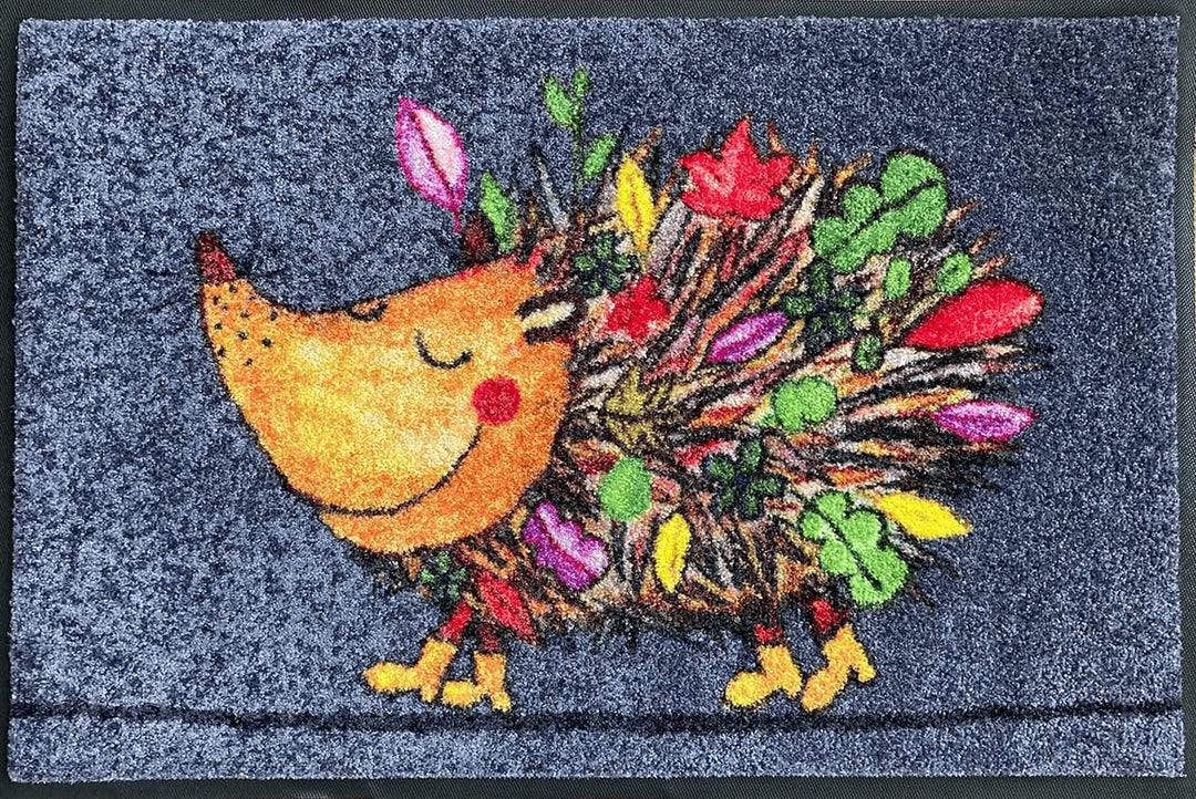 Salonloewe Funky Hedgy Fussmatte 50 x 75 cm Sauberlaufmatte Eingangs-Matte Igel bunt witzig waschbar