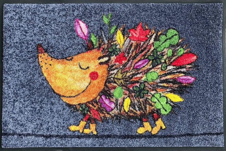 Salonloewe Funky Hedgy Fussmatte 50 x 75 cm Sauberlaufmatte Eingangs-Matte Igel bunt witzig waschbar