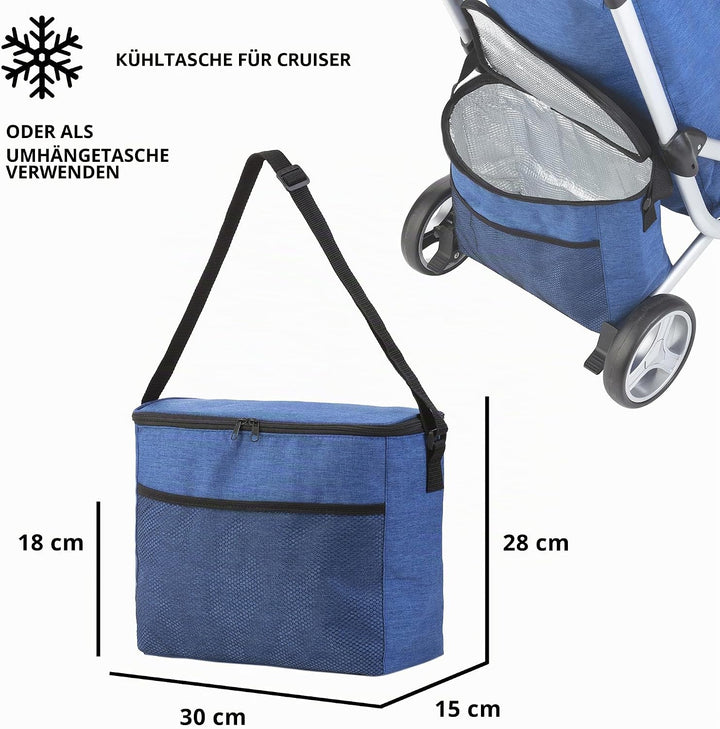 Cruiser Einkaufswagen Trolley 59 Liter mit 14 ltr Kuhltasche - 3 räder Einkaufsladen (blau), Blau