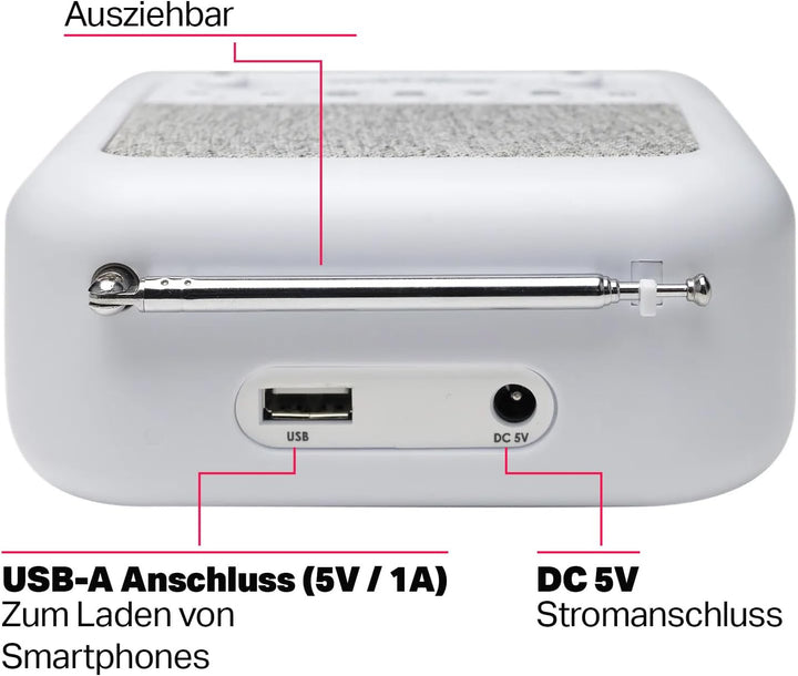 Albrecht DR451 DAB+/UKW Radiowecker, Dimmbar, Musik Streaming, ASA Warnfunktion (Weiss), Weiss