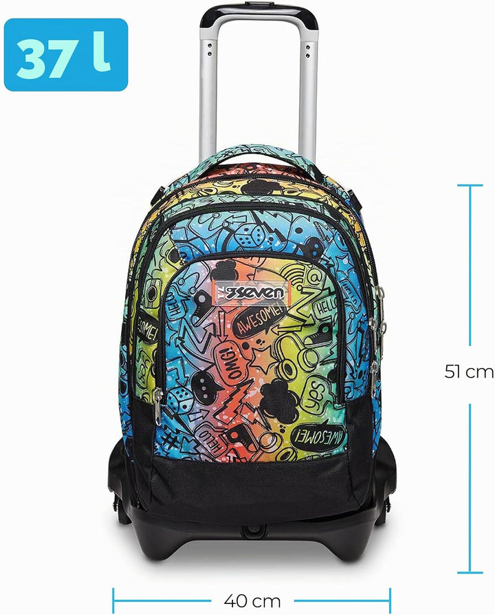 Seven Schulranzen mit Trolley-Funktion, Rucksack mit Rollen, zum Ziehen, für Schule Sport Freizeit,