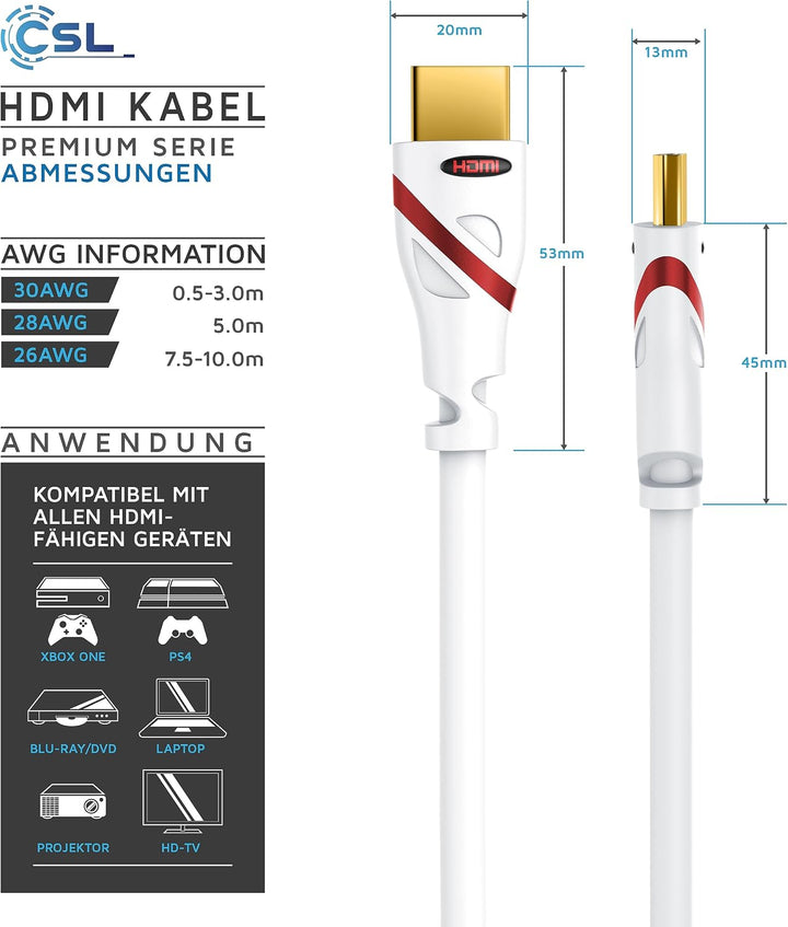 CSL - 15m HDMI Kabel 2.0b - High Speed mit Ethernet - Kabel dreifach geschirmt - Stecker und Kontakt