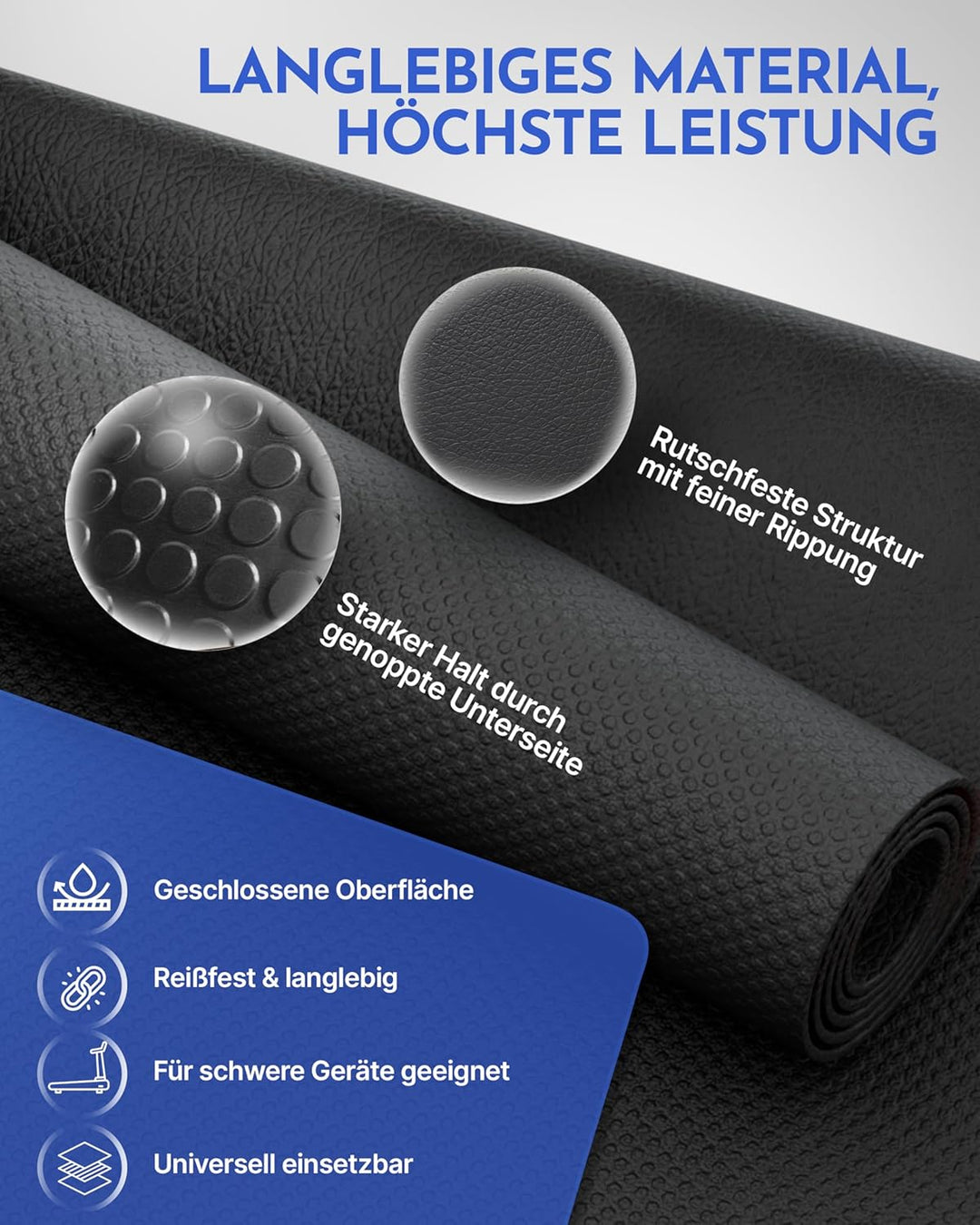NEOLYMP Bodenschutzmatte Fitnessgerät - Laufband Matte 8mm Dicke - langlebig, rutschfest & stossdämp