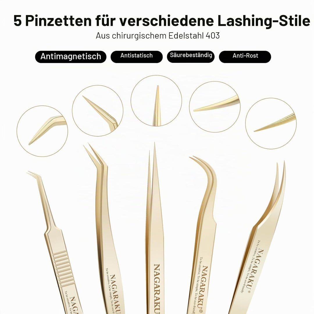 NAGARAKU Wimpernpinzette für Wimpernverlängerung Professionelle Präzisionspinzette Volume Eyelash Ed