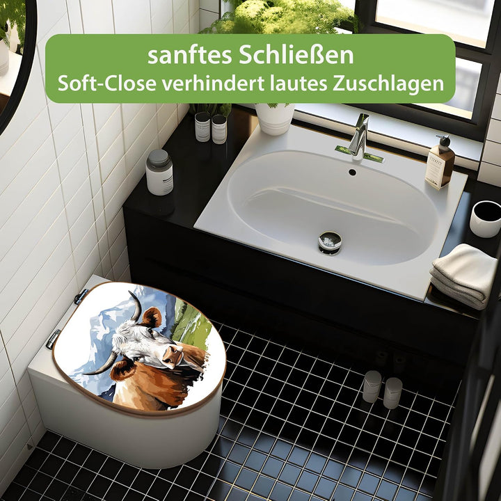 banjado Design WC Sitz Bambus Absenkautomatik 45,8x37,5cm - Toilettendeckel mit Absenkautomatik Holz