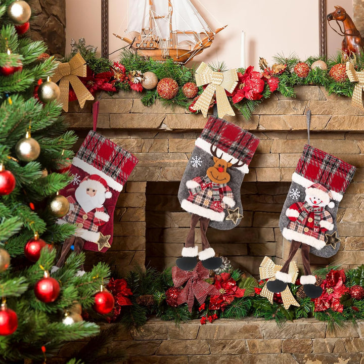 Nikolausstrumpf Kinder, 3 Stück Nikolausstiefel Weihnachtsstrümpfe zum Aufhängen und Befüllen für We