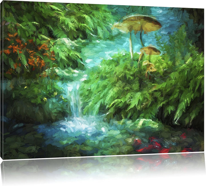 Pixxprint magischer Märchenwald Kunst Pinsel Effekt, Format: 100x70 auf Leinwand, 100x70