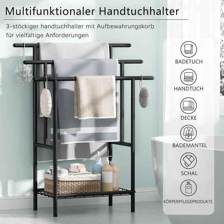 BEWISHOME Handtuchständer,Handtuchhalter stehend mit 3 Handtuchstangen,Handtuchleiter,Badetuchhalter