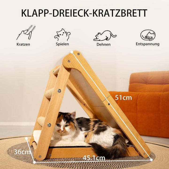CheerPals Sisal Kratzbrett Katzen - Dreieck Faltbares Design, Massives Buchenholz &amp; Natürliche Sisal