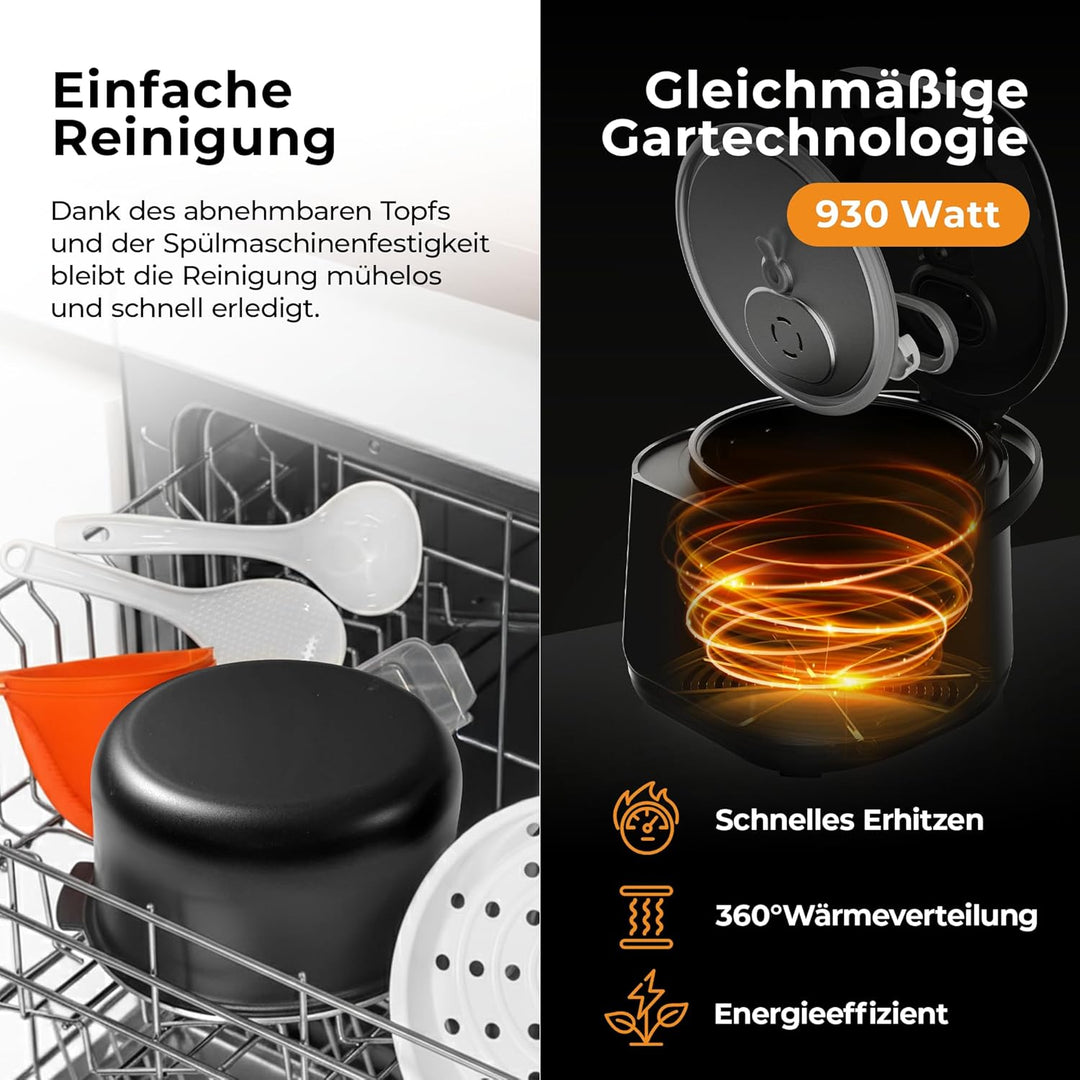 Balter Reiskocher, Multikocher mit 20 Programme, 4L Rice Cooker, Multicooker, Fuzzy-Logic, Dampfgare