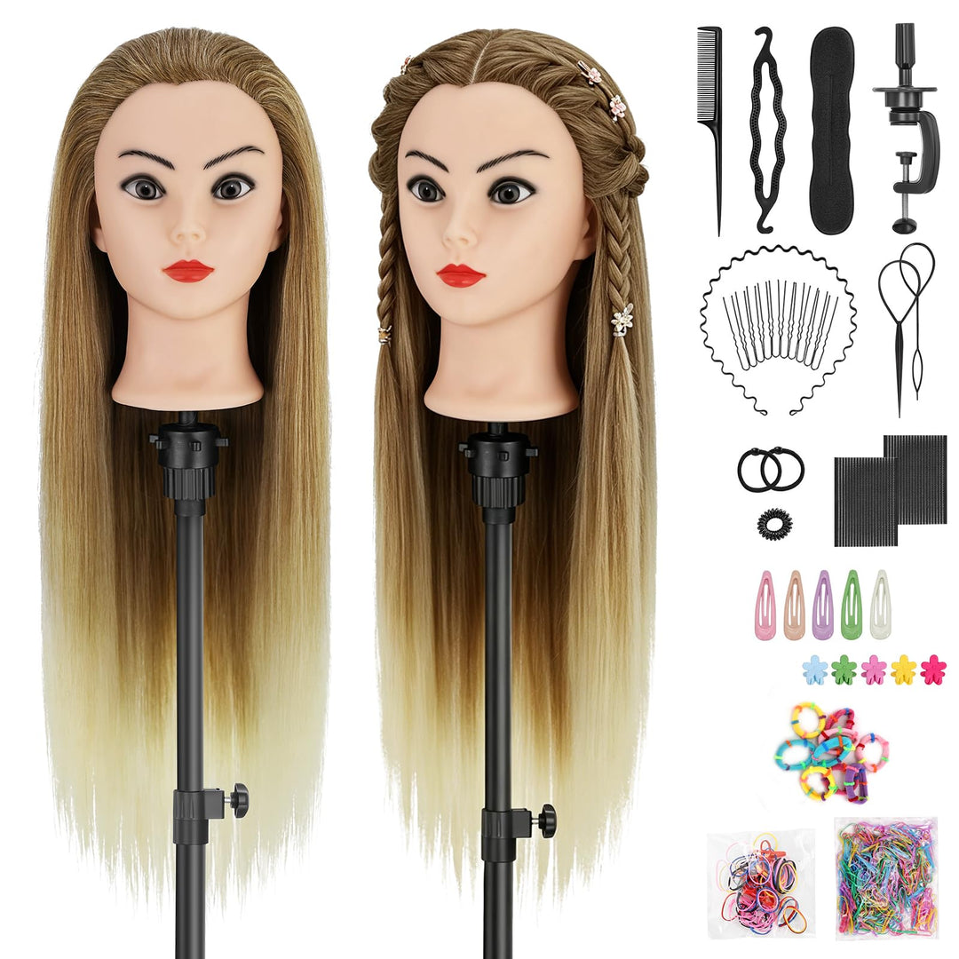 TwoWin Friseurkopf mit Haaren, 29 Zoll (74 cm) 100% Synthetischer Übungskopf, Trainingskopf Friseur