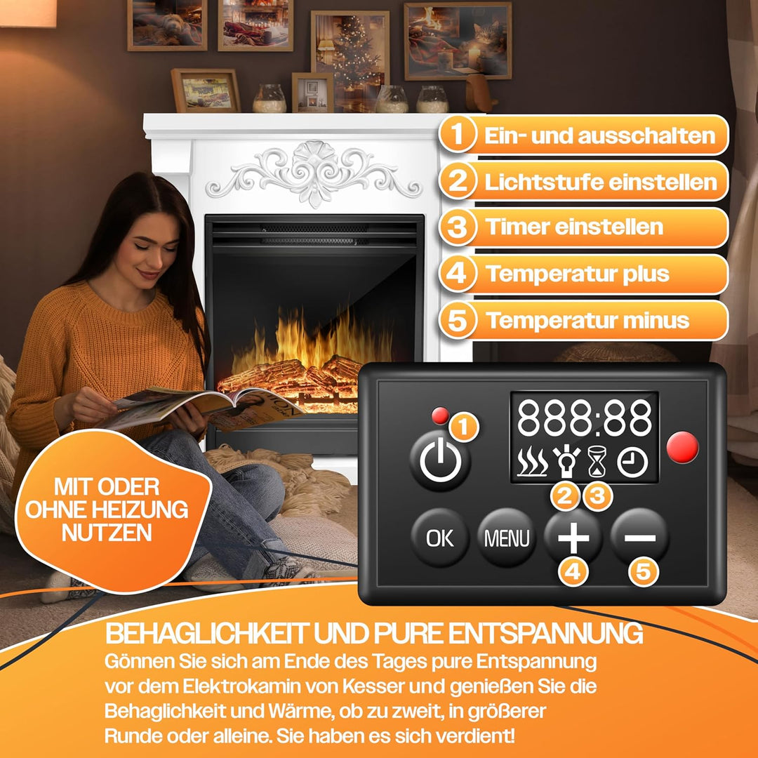 KESSER® Elektrokamin Standkamin - Kamin elektrisch mit LED 3D-Flammeneffekt, Mit Heizung Heizfunktio