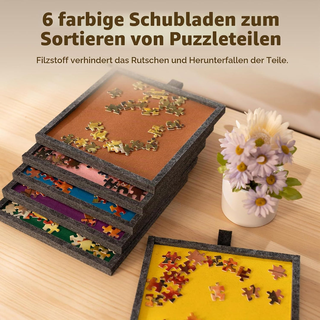 Tektalk klappbarer Puzzletisch mit Abdeckung, 3-Kippwinkel-Puzzleplateau, leichtes tragbares Filzpuz