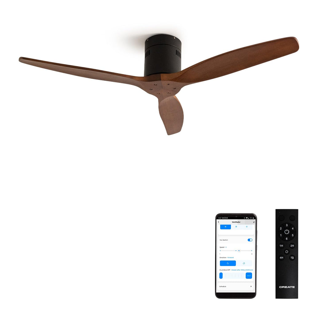 CREATE / WINDCALM M/Deckenventilator ABS Schwarz Dunkelholzflügel-Optik mit WLAN und Fernbedienung /