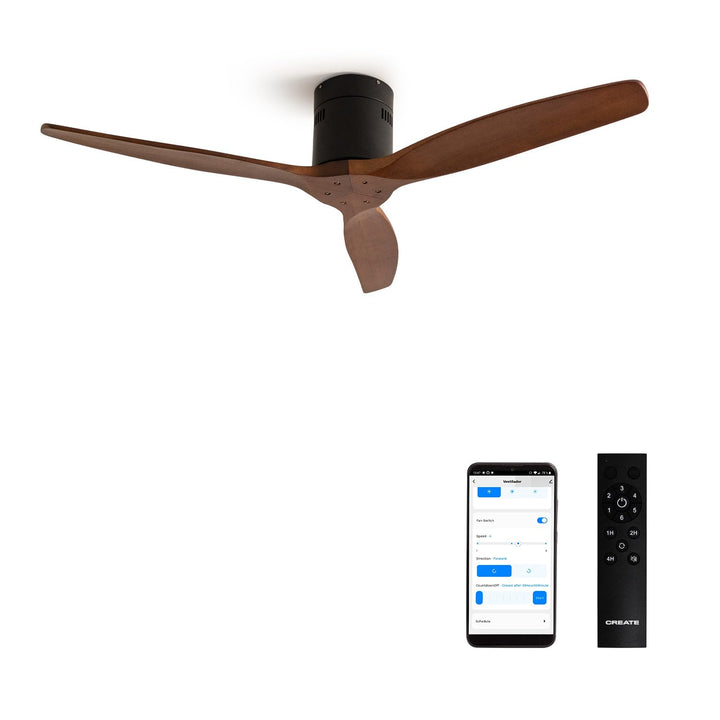 CREATE / WINDCALM M/Deckenventilator ABS Schwarz Dunkelholzflügel-Optik mit WLAN und Fernbedienung /