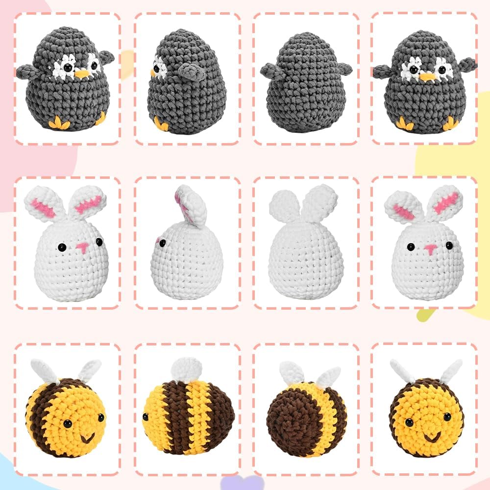KUWUNG Häkelset für Anfänger, Crochet Set mit Zubehör, Häkelset Tiere, Häckel Kit für Anfänger für E