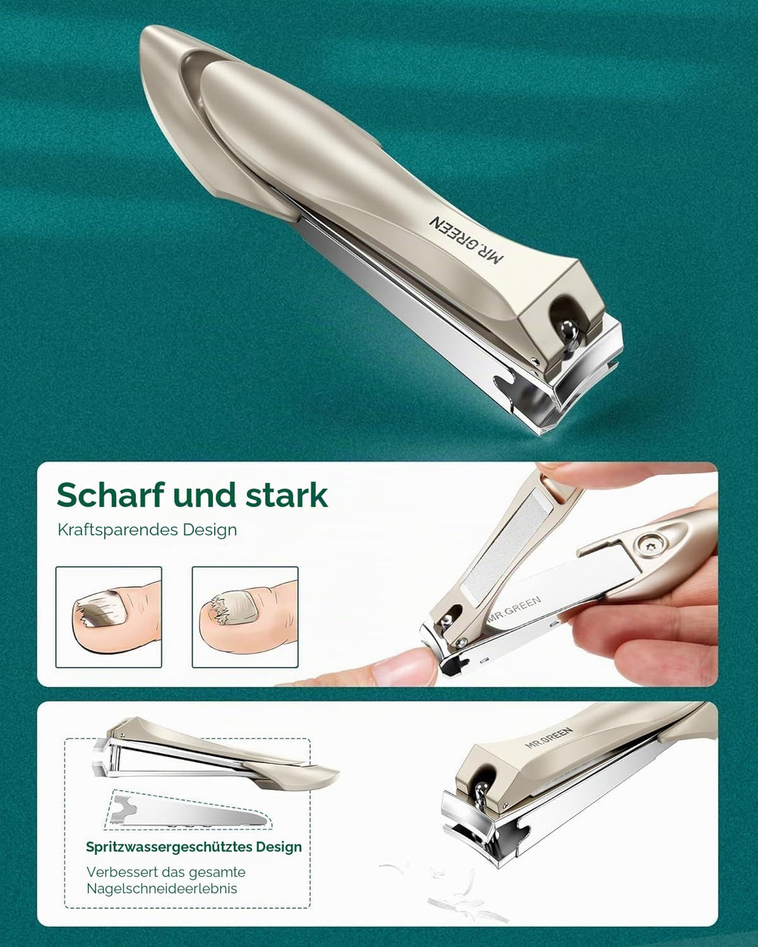 MR.GREEN 8-in-1 Maniküre Pediküre Set, professionelles Nagelknipser Set mit hochwertigem Echtleder E