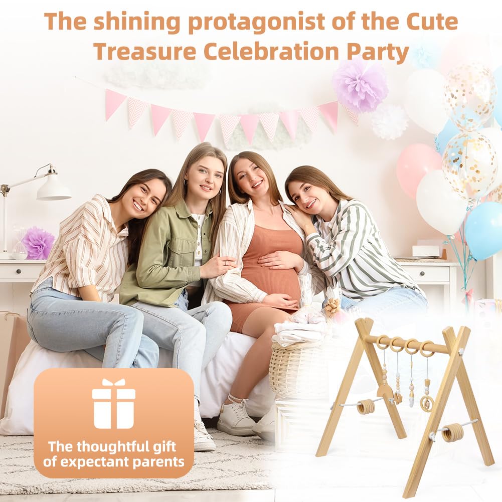 Vicloon Spielbogen Baby Holz, Spieltrapez Baby Spielsachen mit Activity Holz-Spielzeug, Spielbogen T