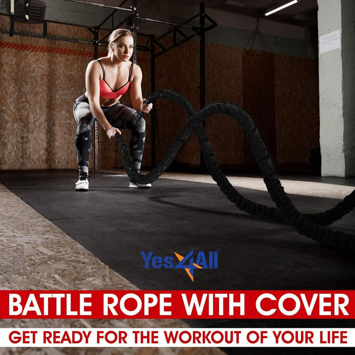 Yes4All Battle Rope, Trainingsseil, Übungsseil mit Schutzhülle - Stahlanker & Riemen inklusive Train