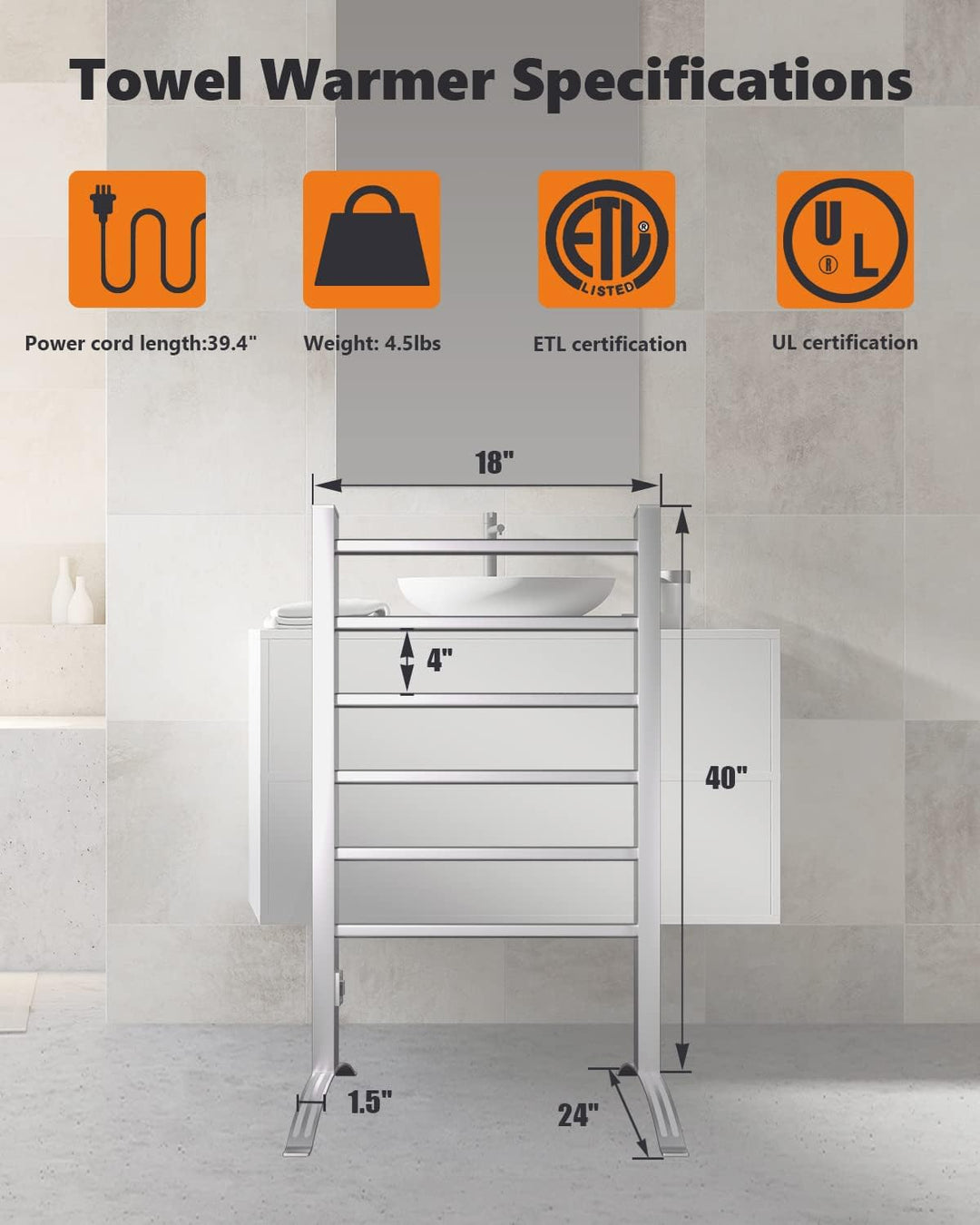 GOPLUS 2 in 1 Elektrischer Handtuchwärmer mit 6 Heizstäbe, Handtuchheizkörper aus Aluminium Wandmont