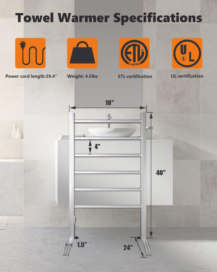 GOPLUS 2 in 1 Elektrischer Handtuchwärmer mit 6 Heizstäbe, Handtuchheizkörper aus Aluminium Wandmont