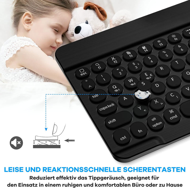 HUOBAO Bluetooth-Tastatur, kabellose Tastatur für iPad, iPhone, Android, Windows, Ultraschlanke wied