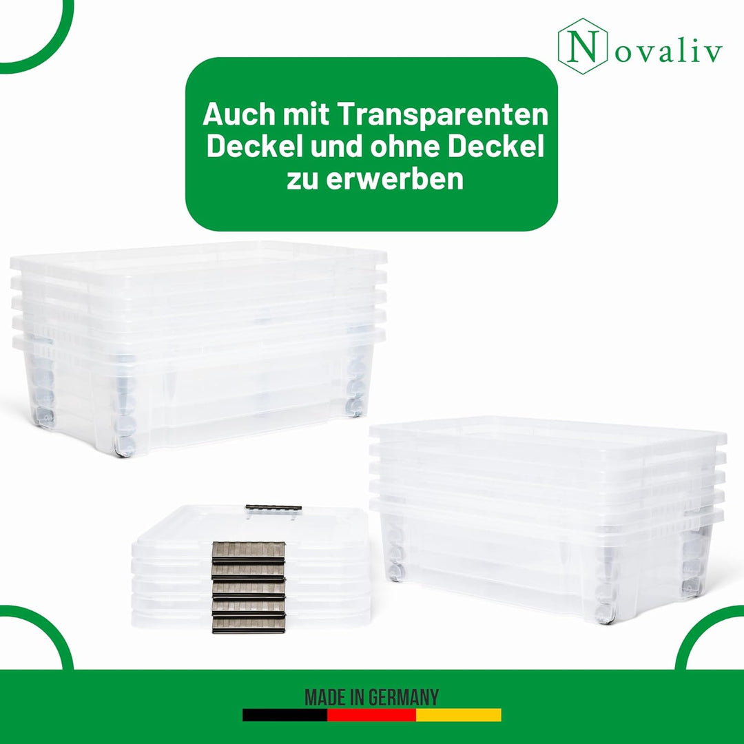 Novaliv 4x Unterbettkommode mit Rollen 28L Aufbewahrungsbox Deckel Anthrazit Nestbar stapelbare mit