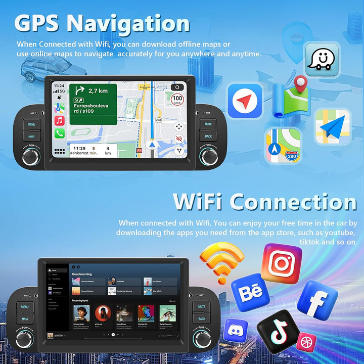 Carplay Autoradio für FIAT Panda 2013-2020 mit GPS Navi, 2GB+64GB Wireless Android Auto Car Stereo m