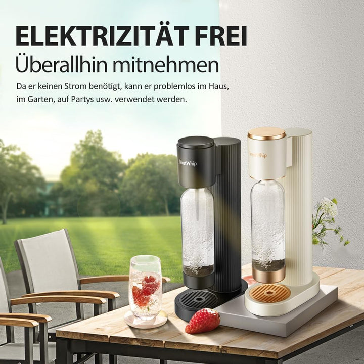 GreatWhip Wassersprudler Set – Soda-Maschine Weiss inkl. 2× 60 L CO2 Schraubzylinder + 1 L BPA-freie