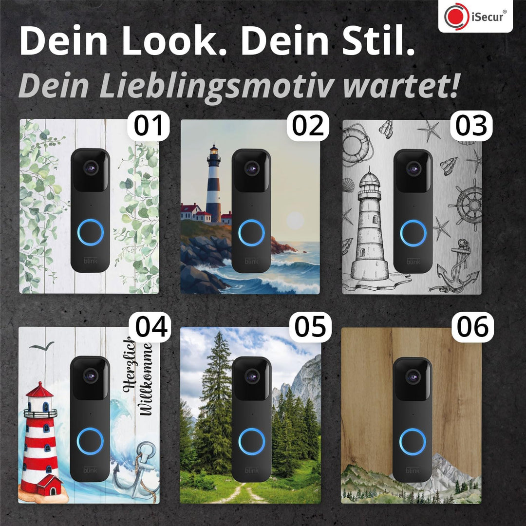 iSecur Blende mit Motiv passend für Blink Akku-Videotürklingel aus Edelstahl I Video-Doorbell I Klin