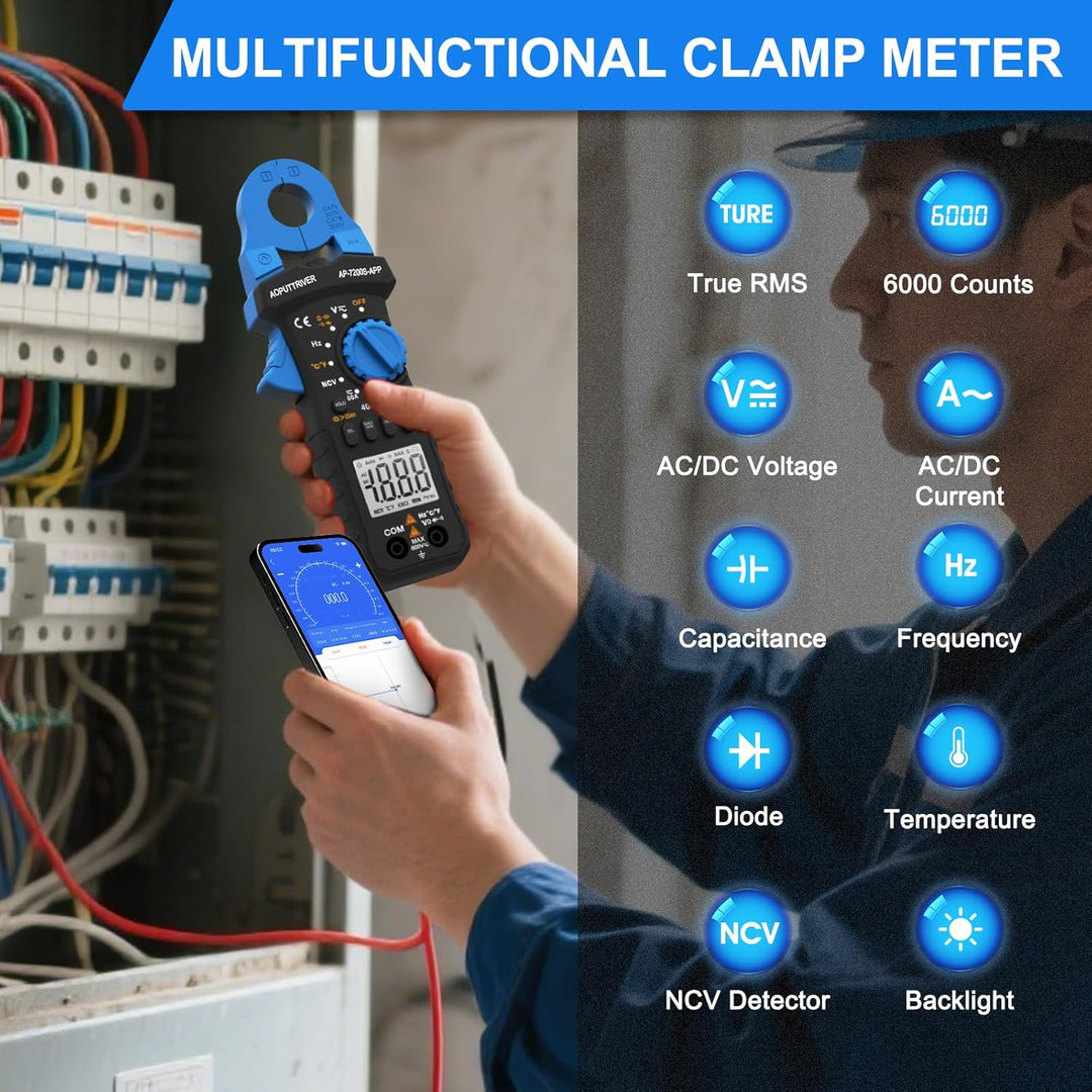 Stromzangen Amperemeter mit Bluetooth Konnektivität TRMS 6000 Zählung Berührungslose AC/DC-Spannungs