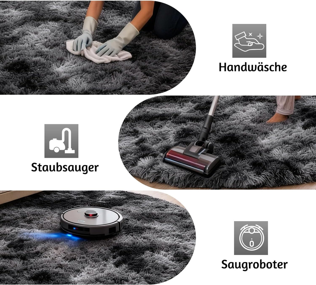 Teppich Rund Kinderzimmer 100 cm Dunkelgrau Schlafzimmer Hochflor-Teppich Waschbarer Buro Weicher Fl