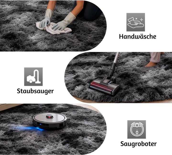 Teppich Rund Kinderzimmer 100 cm Dunkelgrau Schlafzimmer Hochflor-Teppich Waschbarer Buro Weicher Fl