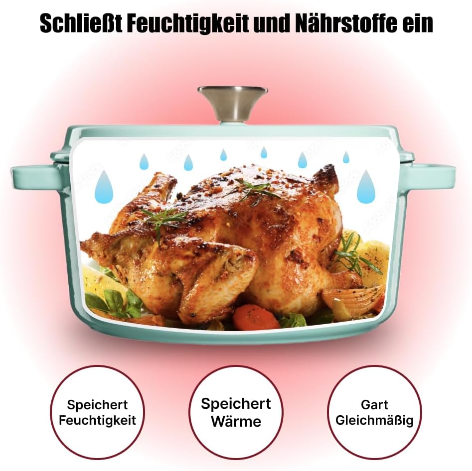 Schmortopf Gusseisen Topf - Emaillierter Gusseisentopf mit Deckel und breite Griffe für Küche, Backe