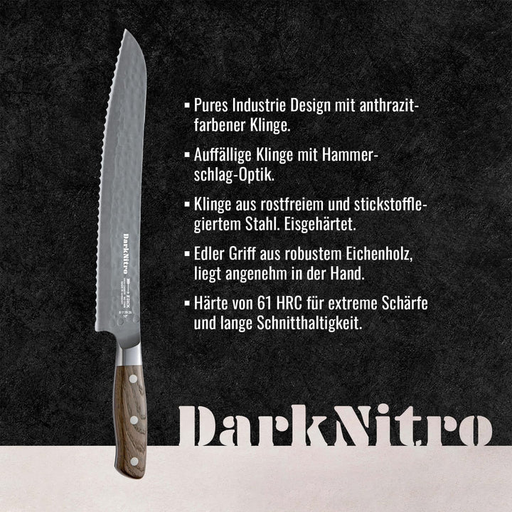 F. DICK Brotmesser DarkNitro 26 cm - rostfrei, Klinge extra scharf, Wellenschliff, Sägemesser Hammer