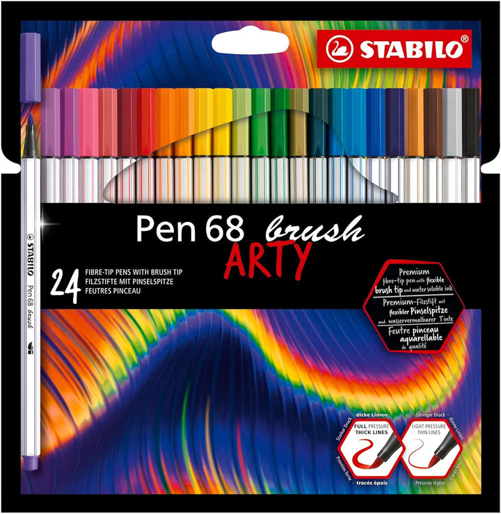 Premium-Filzstift mit Pinselspitze für variable Strichstärken - STABILO Pen 68 brush - ARTY - 24er P