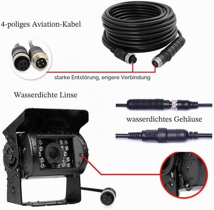 Rückfahrkamera Camecho IR Nachtsicht wasserdichte Rückfahrkamera + 10 Mt 4 Pins Kabel Kit für Auto B